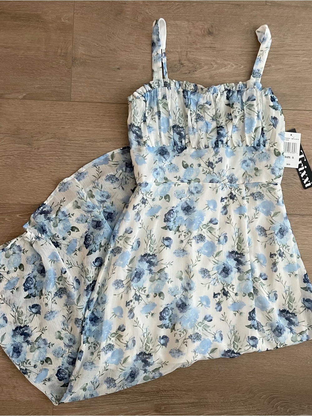 Trixxi Blue and White Floral Spaghetti-Strap Midi Dress - NWT